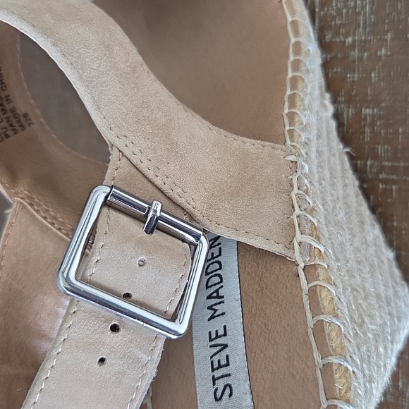 Steve Madden Beige Espadrille Suede Wedge Sandals Heels Size 9.5 Used Like New - Picture 6 of 11